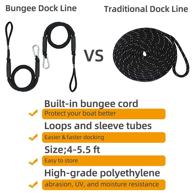 Boat Bungee Dock Line Mooring Rope For Boats Snubber, With Stainless Steel Clip